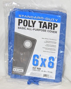 Two Blue 6 x 8 Standard Duty Poly TarpsTarpauline Tarp Cover 3.5 mil NEW - Picture 1 of 1