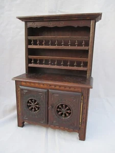 FRENCH BRITTANY BRETON CARVED WOOD DOLL MINIATURE FURNITURE HUTCH CUPBOARD 1940' - Picture 1 of 11
