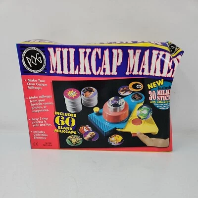 Official Pog Milkcap Maker 1995 Retro Toy Boxed MACHINE & Pogz Pogs Milk Caps - Image 1 of 4