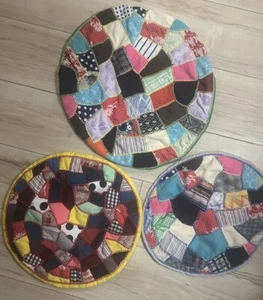 Hand Stitched Crazy Quilt Patch Throw Pillow Covers Boho Granny Core 70’s - Picture 1 of 15