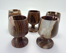 Vintage Lot of 5 Natural Stone Onyx Marbled Wine Glass Cup GOBLET 3"