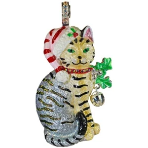 Mejorador magnético Kirks Folly Jingle the Cat Holiday tono plateado esmaltado a mano - Imagen 1 de 3