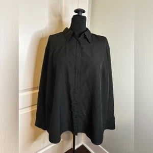 Vintage Lauren Ralph Lauren Black White Swiss Dot Button Front Shirt Women 2XL - Picture 1 of 7