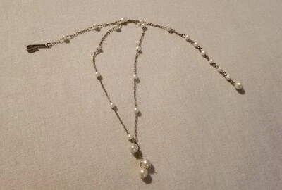 Vintage signed Coro Gold Toned Chain Faux Pearl Necklace  - Image 1 of 4