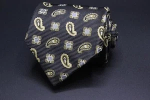 XMI Nordstrom Silk Tie. Dark Charcoal with Brown Paisley. - Picture 1 of 4