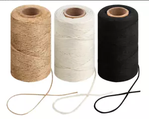 984 Ft Natural Jute Twine, 2mm White Cotton Rope, 3 Rolls for Crafts & Gardening - Picture 1 of 7