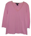 Cottage Street Pink Cotton Polyester Lace Trimmed V Neck 3/4 Sleeve Top Sz XL
