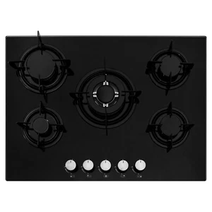Cookology 70cm Gas on Glass Hob 5-Burner with Enamel Pan Stands - Black GGH700BK - Picture 1 of 12