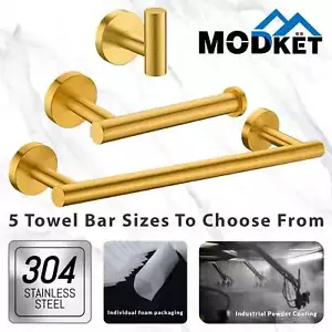 3pc Brushed Gold Bathroom Hardware Set Wall Mount Towel Bar Toilet Paper Holder - Picture 1 of 11
