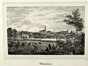 GLAUCHAU COMPLETE VIEW Original Litho from Saxonia. approx. 1835 - Picture 1 of 3