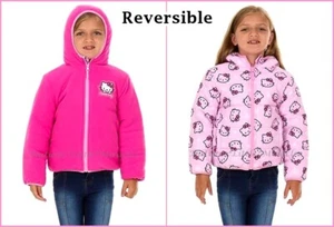 Hello Kitty Puffer Jacket Coat Girls Size 4 5T 6- 7 Winter Hoodie Reversible NWT - Picture 1 of 10
