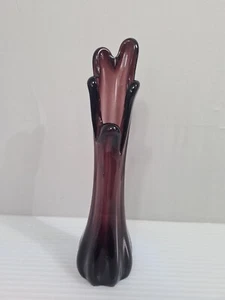 Vintage Amethyst 5 Finger Vase Retro Glass 28cm 11" MCM Freeform Stretch - Picture 1 of 8