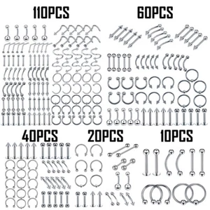 10-110Pcs Nose Hoop Stud Belly Button Ring Ear Lip Eyebrow Piercing Kit 14G 16G - Picture 1 of 12