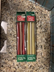 Set/4 candele coniche glitter natalizie natalizie 10" - 2 oro 2 rosse in scatola originale - Foto 1 di 2