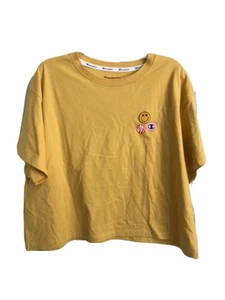 CHAMPION Womens Yellow Cotton Blend Logo Short Sleeve Crew Neck Crop Top S - Picture 1 of 3