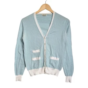 Vintage John Laing Knit Cotton Cardigan Women 38 Small Blue V-Neck Button Front - Picture 1 of 15