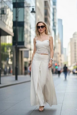 Maxi falda de lino beige talla grande XS-5XL | Falda larga plisada de lino | Bohemia Foto 1 de 4