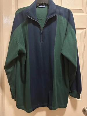 Puritan Men’s XL Quarter-Zip Pullover – Green & Navy Colorblock - Image 1 of 2