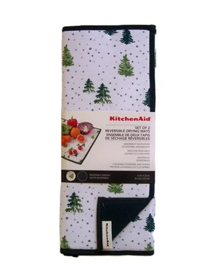 KitchenAid Juego de 2 Alfombrillas de Secado Reversibles Árboles de Navidad Abetos Verde Blanco Nuevo en Paquete Foto 1 de 4