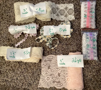 Lot of Vintage Lace Trim Edging Ribbon Craft Sew Floral W - Image 1 of 4