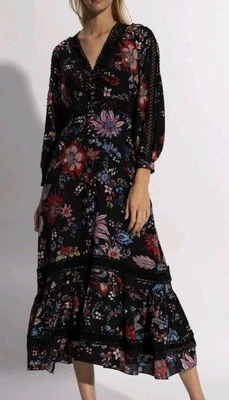 Erdem Magdelene Hogworth-Print Crepe De Chine Silk Midi Dress Sz US 4 (a - Image 1 of 4