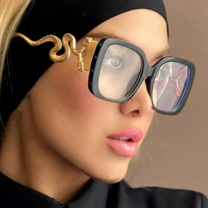 Square Large Frame Glasses Anti-Blue Light Glasses Retro Snake Glasses Gifts - Picture 1 of 19