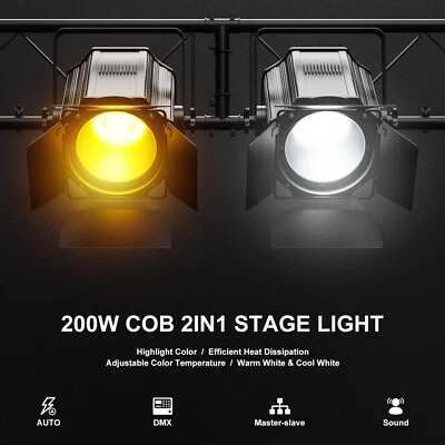 Par Light Dual Color COB 200W Spotlights with Barn Door DJ Stage Lighting DMX512 - Image 1 of 4