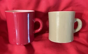 2 Baker's Basics At Home America Olive Green & Red Ceramic Coffee Mugs - EUC - Picture 1 of 2
