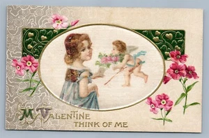 POSTAL ANTIGUA EN RELIEVE DÍA DE SAN VALENTÍN sobre SEDA - Imagen 1 de 2