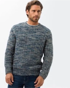 Brax Rick Structure Pullover Denim Blue Alpaca Virgin Wool Blend XL - Picture 1 of 6