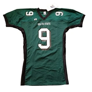 Russell Athletic Football Game Jersey Mens Large Delta State #9 Green NWT - Picture 1 of 15
