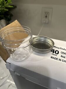 4 oz Clear Plastic Jars With Silver Metal Lids. ''SET OF 40”, Mason Style Crafts