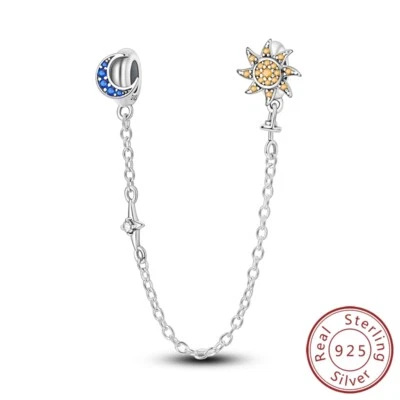 MULA 925 Sterling Silber Sicherheitskette CZ Sonne Mond DIY Charm Für Armbänder - Bild 1 von 4