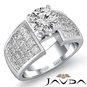 2.74Ctw Round Cut Diamond Engagement Invisible Set Ring GIA F SI1 14k White Gold - Picture 1 of 12