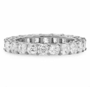 18K White Gold Asscher Cut Diamond Eternity Ring Engagement Certified Natural