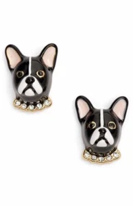KATE SPADE Black Frenchie Ma Chérie Antoine Dog Stud Earrings w/ KS Dust Bag - Picture 1 of 6