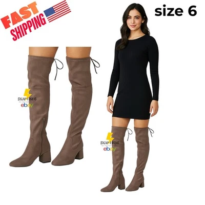 Женские сапоги размер 6 высотой выше колена серо-коричневые замшевые на блочном каблуке на молнии Liz Claiborn - Изображение 1 из 4