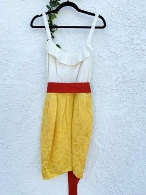 Vestido Anthropologie Moulinette Soeurs Talla 6 Amarillo Seda Brocado Ajuste y Acampanado Foto 1 de 3
