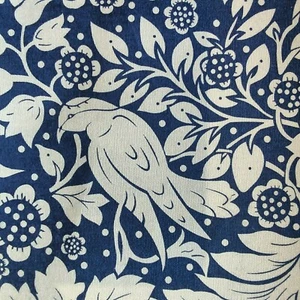 Navy Strawberry Thief Style William Morris Upholstery Cotton Fabric Curtains - Picture 1 of 5