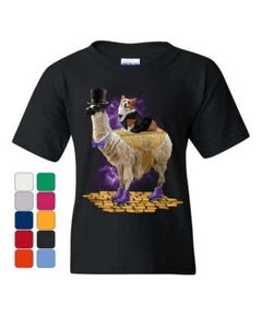 Corgi Riding a Gentleman Llama Youth T-Shirt Funny Weird Universe Dog Kids Tee - Picture 1 of 8
