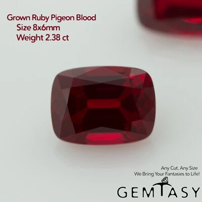 Cut stone - Ruby Pigeon blood Czochralski (Pulled) lab grown, 8x6mm 2.38ct - Image 1 of 4