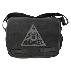 Charcoal Cotton Canvas Military Messenger Bag Transparent Illuminati Eye - Picture 1 of 3