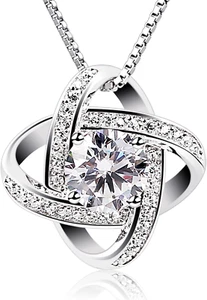 Collana Con Pendenti Gemelli in Zircone Cubico Ed Argento 925 - Foto 1 di 12