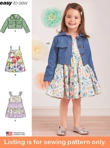 SEWING PATTERN Girls Clothing Clothes - Denim Trucker Jacket Dress Toddler 9899 - Picture 1 of 3