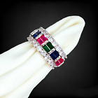 6.67 Gm Mix Sapphire & Cubic Zirconia 925 Sterling Silver Attractive Charm Ring