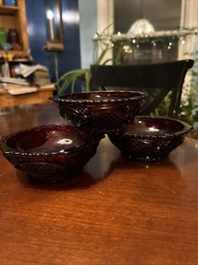 Lot Of 3 Ruby Red Glass AVON 1876 Cape Cod Collection 5 /4" Dessert/Fruit Bowls - Picture 1 of 8