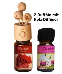 Set Holz Diffusor mit 2 Stück ätherische Duftöle Rose und Orchidee Dekoration - Picture 1 of 7