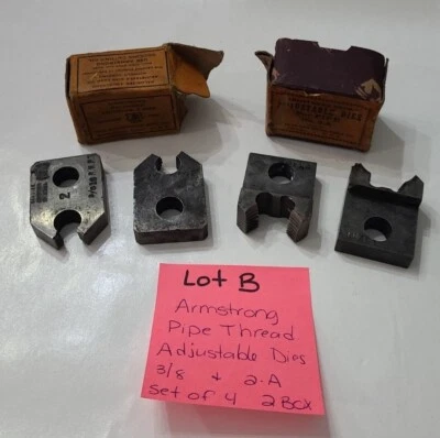 Armstrong Pipe Thread Adjustable Dies 2-A & 3/8 R-Pipe 4 Pieces Tool  Vintage B - Image 1 of 4