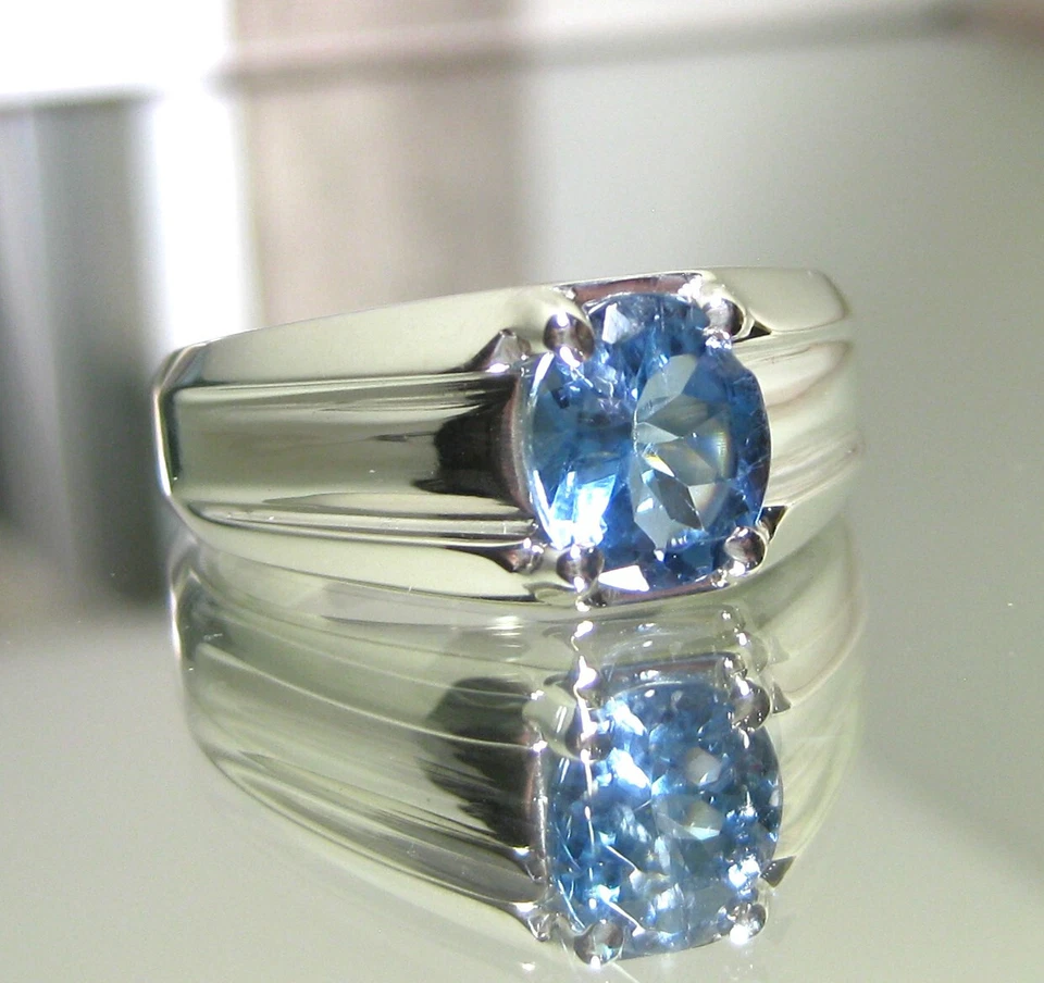 Nuevo anillo de apatita azul VS natural de 1,51 quilates para hombre en plata de ley 925 talla 9 Foto 1 de 4
