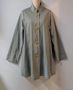 Maralyce Ferree ME Olive Chartreuse Iridescent Button Chic Trench Coat Jacket S - Picture 1 of 8